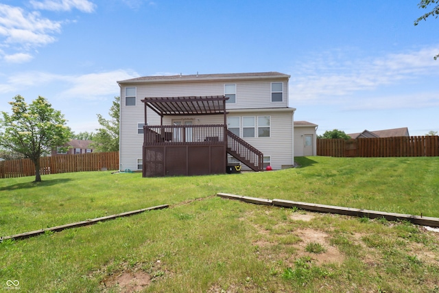 10312 Gladeview Dr, Indianapolis, IN 46239 - back of property with a pergola, a fenced backyard, stairs, and a wooden deck