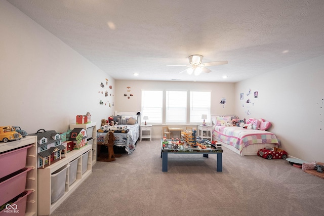 9671 Holborn Ave, Mccordsville, IN 46055 - game room featuring a ceiling fan, carpet, recessed lighting, and a textured ceiling