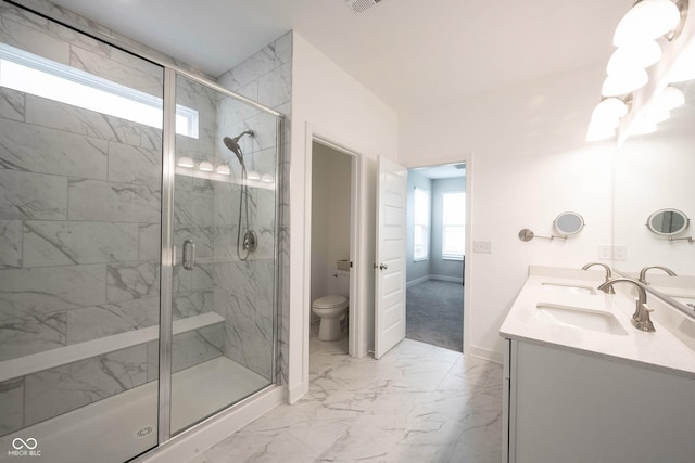 9671 Holborn Ave, Mccordsville, IN 46055 - bathroom featuring a marble finish shower, double vanity, and marble finish flooring