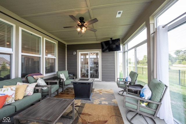 9671 Holborn Ave, Mccordsville, IN 46055 - sunroom featuring ceiling fan and an outdoor hangout area
