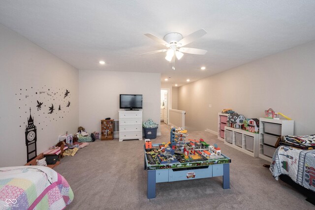 9671 Holborn Ave, Mccordsville, IN 46055 - game room with carpet flooring, ceiling fan, and recessed lighting