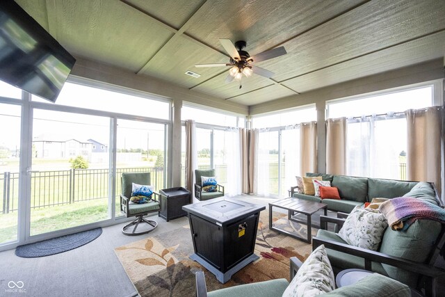9671 Holborn Ave, Mccordsville, IN 46055 - sunroom / solarium featuring outdoor lounge area, wood ceiling, and a ceiling fan