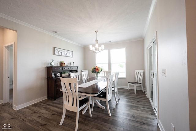 9671 Holborn Ave, Mccordsville, IN 46055 - dining area with a chandelier, dark wood-style flooring, and crown molding