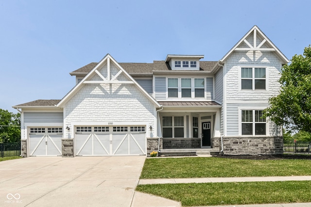 6160 Hardwick Dr, Whitestown, IN 46075 - craftsman-style house featuring stone siding, concrete driveway, an attached garage, a porch, and roof with shingles