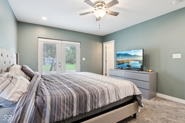 2928 Mounds Rd, Anderson, IN 46016 - bedroom with access to outside, french doors, carpet flooring, and ceiling fan