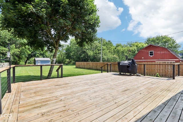 2928 Mounds Rd, Anderson, IN 46016 - wooden deck with a garage, area for grilling, and a shed