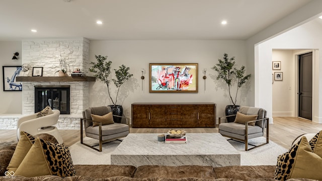 3549 W 131st St, Carmel, IN 46032 - living area with wood finished floors, recessed lighting, and a fireplace