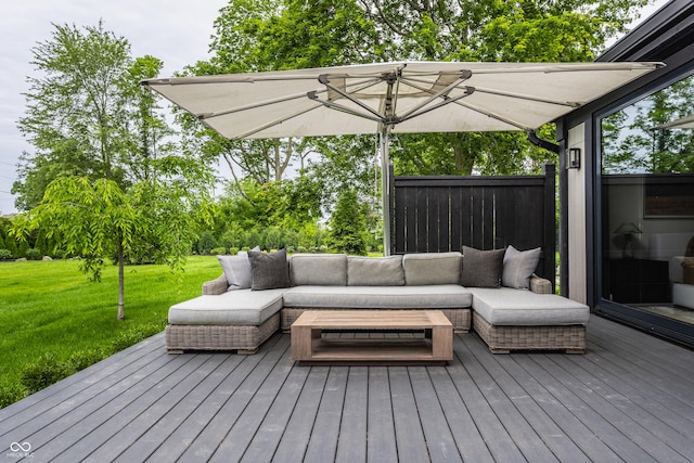 3549 W 131st St, Carmel, IN 46032 - wooden deck with an outdoor hangout area and a yard