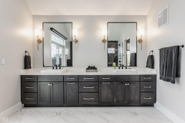 3549 W 131st St, Carmel, IN 46032 - full bath with marble finish floors and double vanity