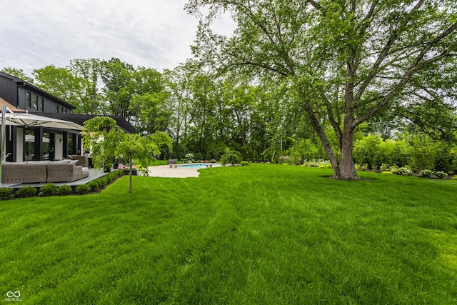 3549 W 131st St, Carmel, IN 46032 - view of green lawn featuring a patio, an outdoor pool, and an outdoor hangout area