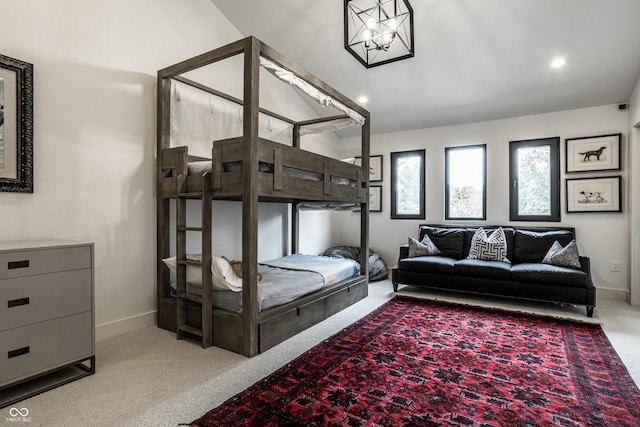 3549 W 131st St, Carmel, IN 46032 - carpeted bedroom featuring lofted ceiling and recessed lighting