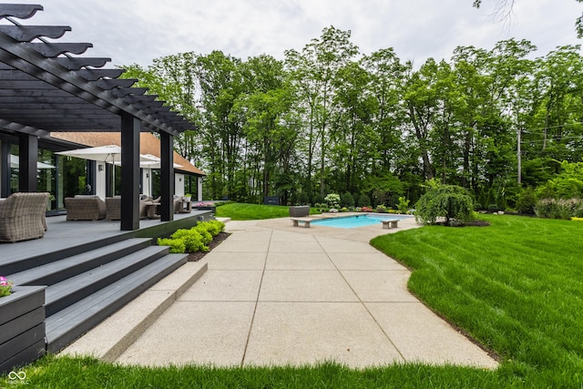 3549 W 131st St, Carmel, IN 46032 - swimming pool featuring a pergola, a patio area, a lawn, and an outdoor hangout area