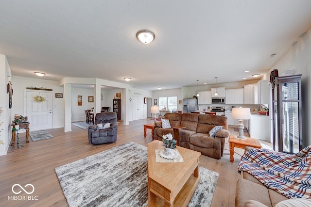 59 Manchester Dr, Trafalgar, IN 46181 - living room featuring light wood-style floors and recessed lighting