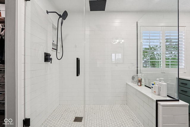1345 Lewiston Dr, Westfield, IN 46074 - full bath featuring a spacious closet, a shower stall, and tile patterned flooring
