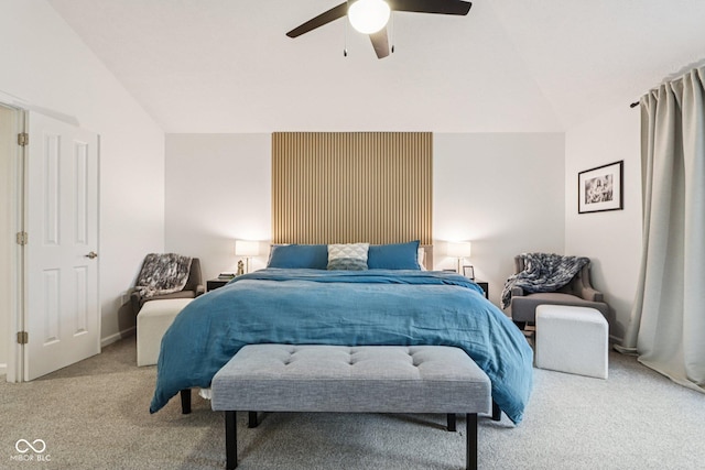 1345 Lewiston Dr, Westfield, IN 46074 - bedroom with carpet, vaulted ceiling, and a ceiling fan