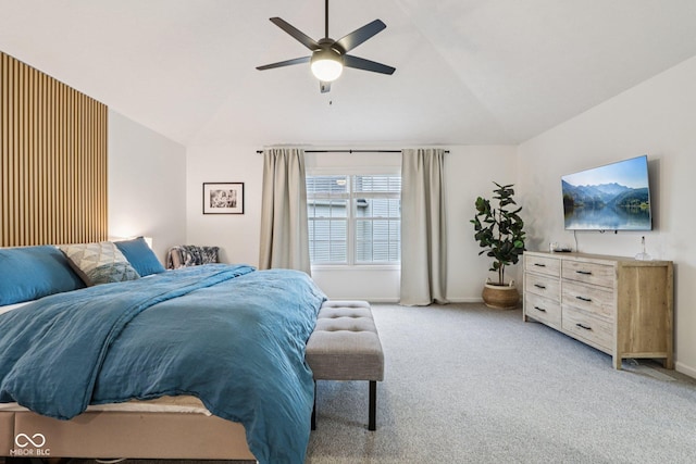 1345 Lewiston Dr, Westfield, IN 46074 - bedroom with vaulted ceiling, light carpet, and ceiling fan