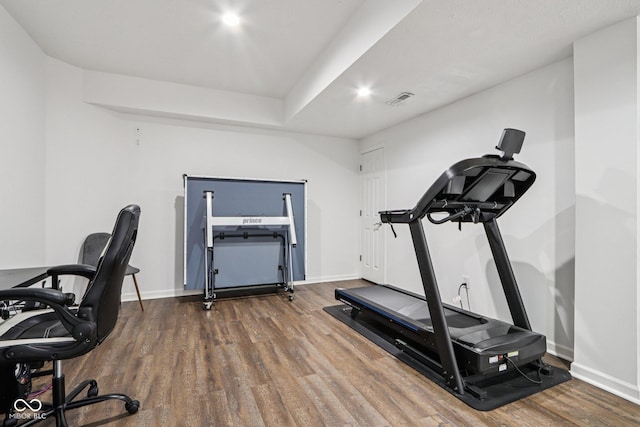 1345 Lewiston Dr, Westfield, IN 46074 - workout area featuring wood finished floors and baseboards