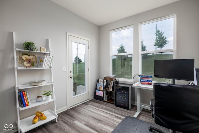 14110 Bay Willow Dr, Fishers, IN 46037 - office area featuring wood finished floors and wine cooler