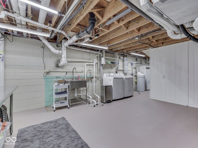 1504 Mcclure Rd, Columbus, IN 47201 - unfinished below grade area with washing machine and clothes dryer and a sink