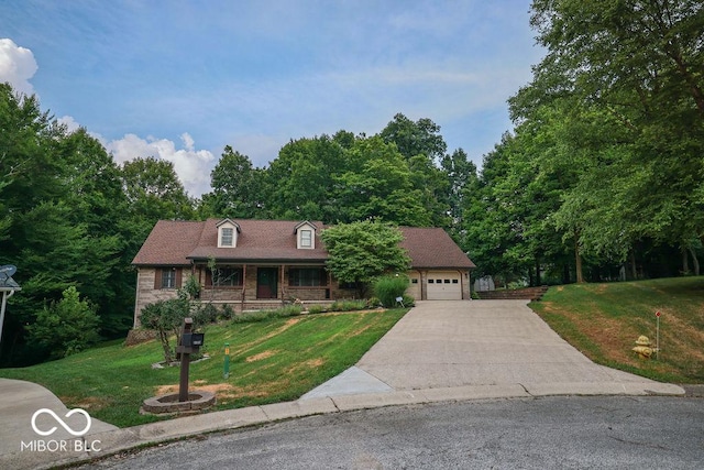 5109 N Weathers Ct, Bloomington, IN 47404 - cape cod home with covered porch, a garage, driveway, and a front lawn