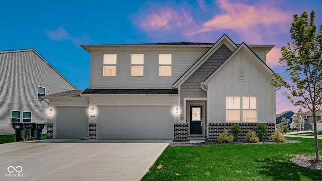 8690 Lester Pl, Pendleton, IN 46064 - view of front of property featuring board and batten siding, concrete driveway, a lawn, and a garage