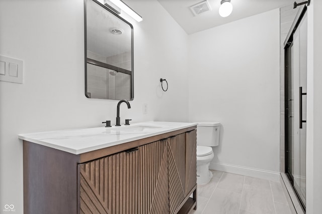 9205 Selkirk Ct, Indianapolis, IN 46260 - bathroom with vanity, a shower stall, and marble look tiles