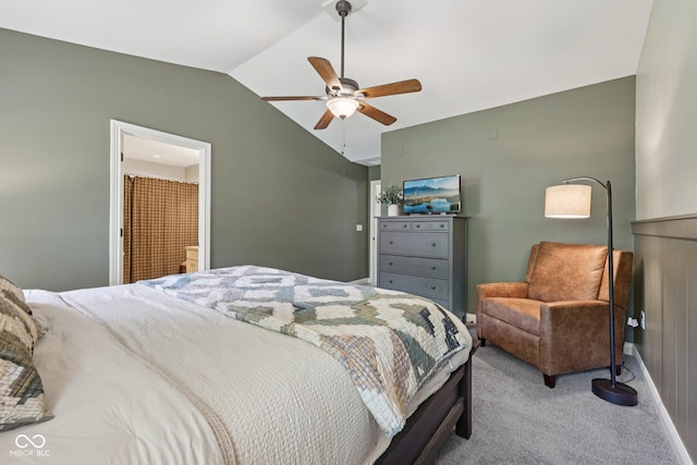 3571 S Cedar Creek Ln, New Palestine, IN 46163 - carpeted bedroom with lofted ceiling and ceiling fan