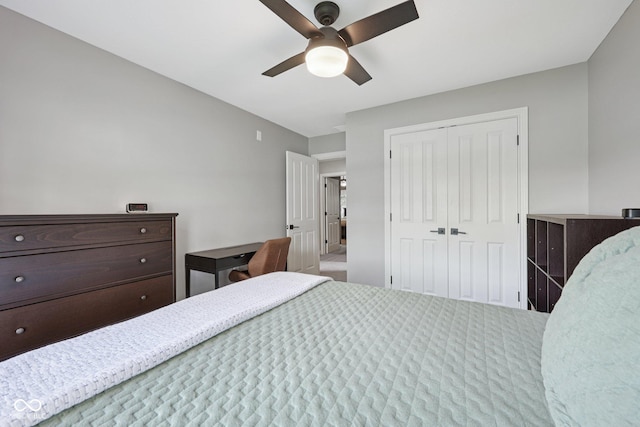 3571 S Cedar Creek Ln, New Palestine, IN 46163 - bedroom featuring a closet and a ceiling fan