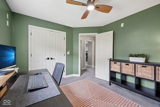 3571 S Cedar Creek Ln, New Palestine, IN 46163 - home office with a ceiling fan and carpet