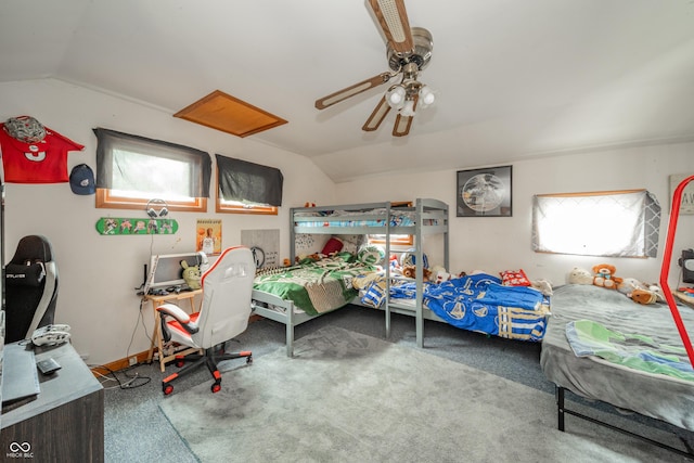 450 Columbia Ave, Tipton, IN 46072 - carpeted bedroom with lofted ceiling, ceiling fan, and attic access