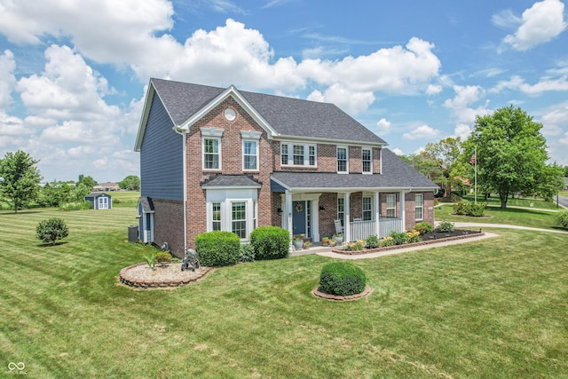 6702 W Willow Grove Dr, New Palestine, IN 46163 - view of front of home with brick siding, a porch, and a front yard