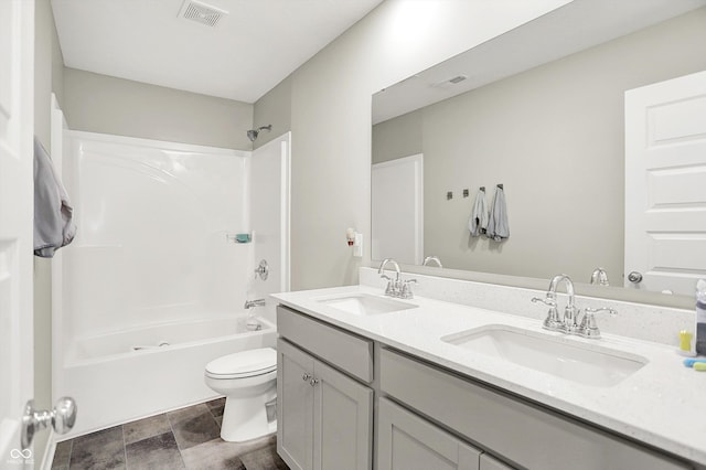 741 Scarsdale Ln, Danville, IN 46122 - bathroom featuring bathtub / shower combination, double vanity, and stone finish flooring