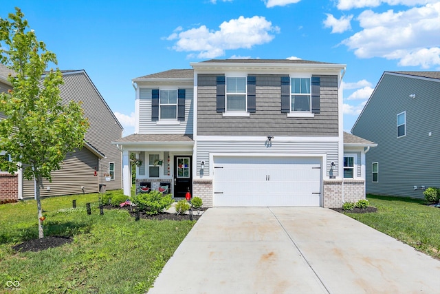 741 Scarsdale Ln, Danville, IN 46122 - view of front of house with brick siding, concrete driveway, a front lawn, and an attached garage