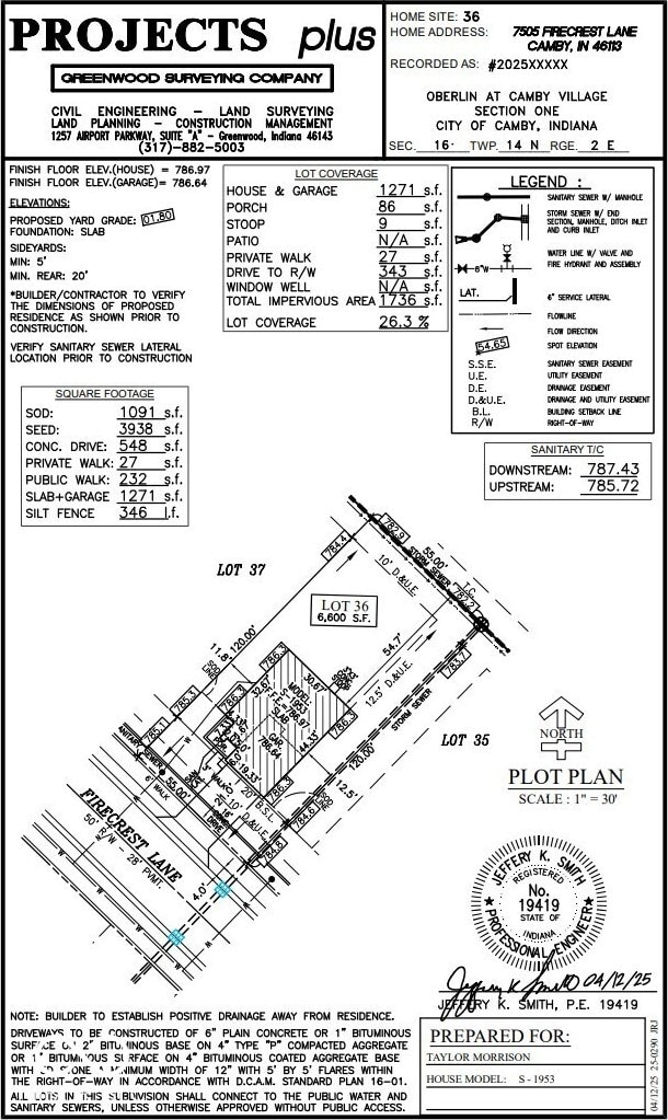 7505 Firecrest Ln, Camby, IN 46113 - survey map / technical document
