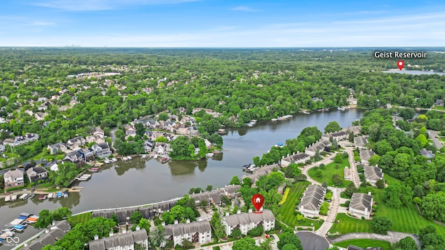 8176 Shorewalk Dr Unit C, Indianapolis, IN 46236 - drone / aerial view of a nearby body of water and a heavily wooded area