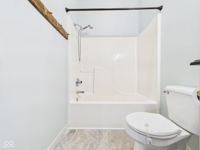 114 Bluebird Ln, Sulphur Springs, IN 47388 - bathroom featuring toilet,  shower combination, baseboards, and marble finish floors