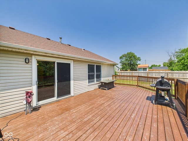 114 Bluebird Ln, Sulphur Springs, IN 47388 - wooden terrace featuring a fenced backyard and grilling area