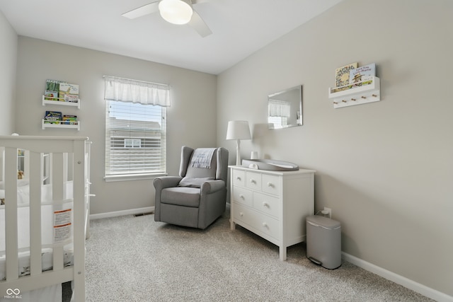 3613 Lehigh Ave, Westfield, IN 46074 - bedroom with light carpet, a nursery area, and ceiling fan