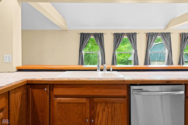 5800 S Shore Dr, Nashville, IN 47448 - kitchen featuring dishwasher, brown cabinetry, and healthy amount of natural light