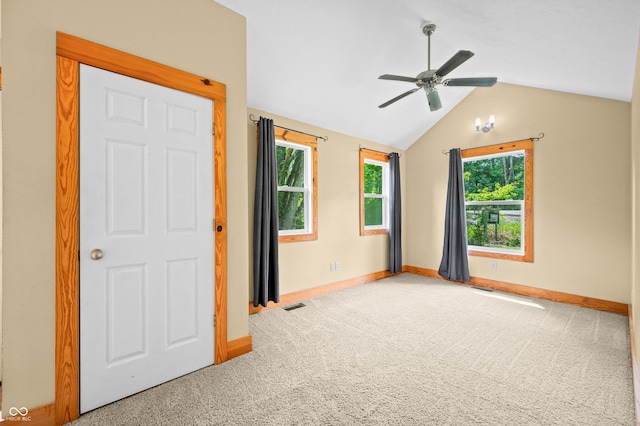 5800 S Shore Dr, Nashville, IN 47448 - unfurnished bedroom with carpet, vaulted ceiling, and ceiling fan