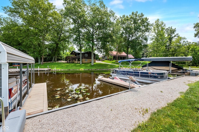 5800 S Shore Dr, Nashville, IN 47448 - dock area with a water view, a yard, and view of scattered trees