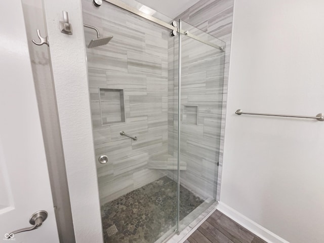 1359 Shadow Ridge Rd, Indianapolis, IN 46280 - full bath featuring a shower stall, wood finished floors, and baseboards