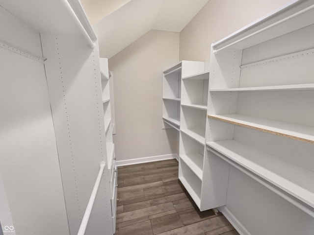 1359 Shadow Ridge Rd, Indianapolis, IN 46280 - walk in closet with dark wood-type flooring and vaulted ceiling