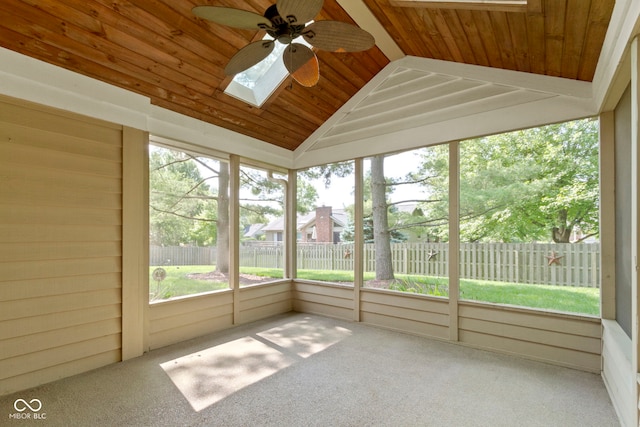 5037 Surrey Ln, Carmel, IN 46033 - unfurnished sunroom featuring a ceiling fan, a skylight, vaulted ceiling, and healthy amount of natural light