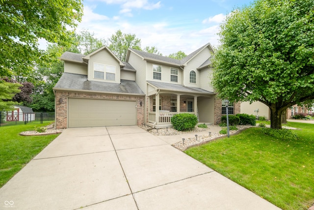 7833 Meadow Bend Dr, Indianapolis, IN 46259 - traditional-style home featuring covered porch, brick siding, a garage, and driveway