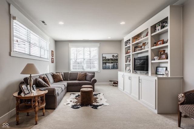 10974 Harbor Bay Dr, Fishers, IN 46040 - living room featuring light carpet and recessed lighting