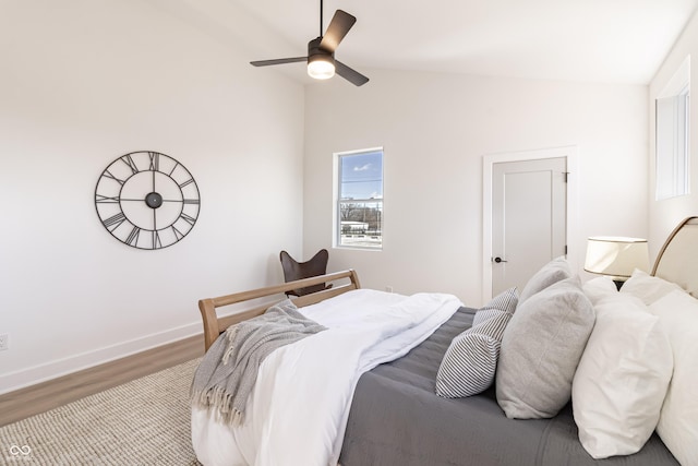 2051-2053 Columbia Ave, Indianapolis, IN 46202 - bedroom featuring vaulted ceiling, wood finished floors, baseboards, and ceiling fan