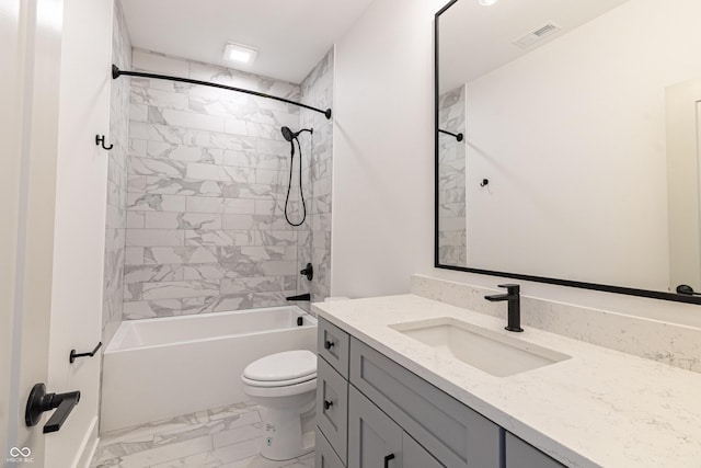 2051-2053 Columbia Ave, Indianapolis, IN 46202 - full bathroom with marble finish floors, vanity, toilet, and shower / bath combination