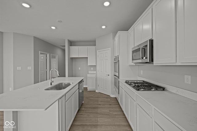 12500 Morning Ridge Way, Noblesville, IN 46060 - kitchen with a sink, stainless steel appliances, recessed lighting, light wood-style flooring, and white cabinets