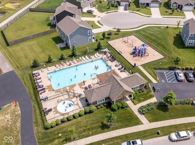 8842 Twain Ln, Indianapolis, IN 46239 - aerial perspective of suburban area featuring a pool